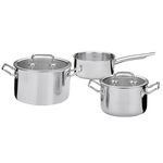 SPRING Topf-Set 'Brigade Basic' 3-teilig | je 1 x Fleischtopf Ø 16 cm und 20 cm, 1 x Stielkasserolle Ø 16 cm | 3 x Glasdeckel
