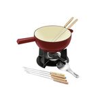 BEKA Käsefondue-Set'Belledone' 10-teilig 10-teilig | Fonduetopf | 6 farbig markierte Fonduegabeln mit Holzgriff | Spritzschutz | Rechaud | Pastenbrenner (leer)