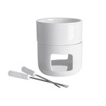 GUSTA Fondueset 4-teilig Steingut, für 2 Personen, Inhalt: 2 x Fonduegabeln, 1x Fondueschale ø 10 x 5 cm und 1 x Rechaud ø 10 x 7 cm, kann mit einem Teelicht betrieben werden, stapelbar, spülmaschinengeeignet, mikrowellengeeignet, backofengeeignet