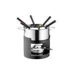 MÄSER Fondueset 10-teilig für 6 Personen, Inhalt: 1 Fonduetopf, Edelstahl, Ø 17,2 cm, 1 x Spritzschutz, 1 x Rechaud, 1 x Brenner, 6 x Fonduegabeln