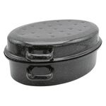KARL KRÜGER Gänsebräter oval 7,5 l Ø38cm emailliert schwarz/weiß gesprenkelt