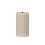 STAR TRADING LED Wachskerze Flamme Stripe Batterie Timer beige 15x7,5cm
