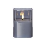 STAR TRADING LED Windlicht Flamme rauchschwarzes Glas Batterie Timer 12,5x9cm