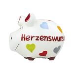 KCG-DAS MARKENSCHWEIN Sparschwein Herzenswunsch Keramik mit Stopfen 12x10cm weiß/bunt
