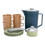 DANTOY BIO Spielzeug - Kaffeset 17-teilig 4 Teller, 1 Kaffeekanne + 1 Deckel, 4 Tassen, 4 Löffel, 1 Zuckerdose + 1 Deckel + 1 Löffel