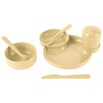 DANTOY Tiny Bio Speiseset in Geschenkbox 1 Breischale, 1 Schnabeltasse, 1 Teller mit integriertem Halter für die Schnabeltasse und integrierter Breischale, Besteck 3-teilig