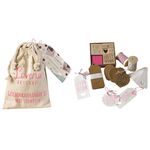 Geschenkanhänger Set 'Loveria' 100 Teile | 1 Stoffbeutel | 25 rechteckige Geschenkanhänger aus Kraftkarton | 25 rechteckige Geschenkanhänger aus weißem Karton | 25 runde Geschenkanhänger aus weißem Karton | 25 herzförmige Geschenkanhänger aus Kraftkarton