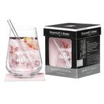 RITZENHOFF & BREKER Cocktail-Set 'quote happines' 3-teilig 1 x Weintumbler 510 ml, 1 x Trinkhalm L 15 cm, 1 x Untersetzer