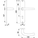 Langschildgarnitur Den.E1310Z/302 VA F69 OB 72mm DIN L/R HOPPE