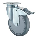 Lenkrolle m.Festst.D.100mm Trgf.80kg m.Platte Kugell.Gum.grau BS ROLLEN