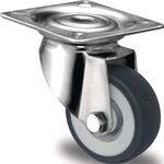 Lenkrolle D.50mm Trgf.50kg m.Platte Platten-B.60mm Gleitlager VA TPE PROMAT