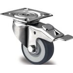 Lenkrolle m.Festst.D.50mm Trgf.50kg m.Platte Gleitlager TPE grau PROMAT