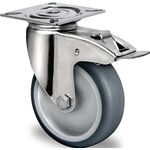 Lenkrolle m.Festst.D.75mm Trgf.75kg m.Platte Gleitlager TPE grau PROMAT