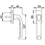 Fenstergriff London 013/U34 Alu.F2/neusilberfarbig 32mm Stand.HOPPE