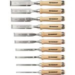 Stechbeitelsatz 6,8,10,12,16,20,22,24,26,30mm Weißbuchenh.Ulmer Form Krt.