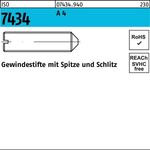 Gewindestift ISO 7434 Spitze/Schlitz M6x 16 A 4 25 Stück - VPE: 25