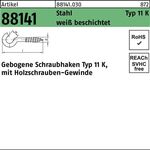Schraubhaken R 88141 Typ 11 K gebogen 25x 2,3x 8 Stahl weiß beschichtet 100St. - VPE: 100