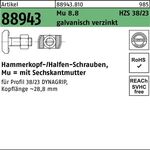 Hammerkopfschraube R 88943 6-ktmutter M16x80 Mu 8.8 galv.verz. 25St. HALFEN - VPE: 25