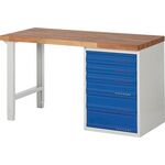 Werkbank Ser.BK 650 B1500xT700xH840mm Buche lichtgrau enzianblau 6 Schubl.PROMAT