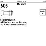 Senkschraube DIN 605 4-ktansatz/6-ktmutter M10x 40 Mu Stahl 4.6 100Stück - VPE: 100