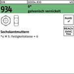 Sechskantmutter DIN 934 M3 8 galv. vernickelt 1000 Stück - VPE: 1000