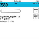 Kegelstift ISO 2339 gedreht 8x 40 A 1 Kegel 1:50 10 Stück - VPE: 10
