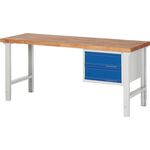 Werkbank Ser.BK 650 B2000xT700xH790-1140mm Buche rau blau 2 Schubl.PROMAT