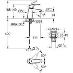 Grohe EH-Waschtischbatterie Slim geneigt gla Körper Push-Open chrom