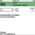 Gewindestift DIN 915 Zapfen/Innen-6kt M8x16 45 H galv.verz. 200St. - VPE: 200
