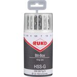 Spiralbohrersatz DIN 338 D.1-10x0,5mm HSS 19tlg.Ku.-Box RUKO