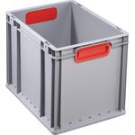 Transportstapelbehälter L400xB300xH320mm grau PP geschlossener Griff rot
