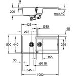Grohe Kompositspüle K500 m Abtr. 1000x500mm granit sw