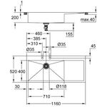 Grohe Edelstahlspüle K1000 m Abtropffläche 1160x520mm edelstahl