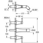 Grohe 3-Loch-WT-Batterie GRANDERA S-Size, FMS, Ausladung 177mm chrom/gold