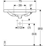 Geberit Waschtisch ACANTO 750x482mm m Abl. HL u ÜL verd. we KT