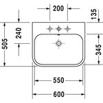 Duravit Möbelwaschtisch HAPPY D.2 m ÜL HLB 600x505mm geschli 3 HL weiß WG