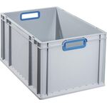 Transportstapelbehälter L600xB400xH320mm grau PP offener Griff blau