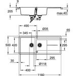 Grohe Kompositspüle K400 m Abtropffläche 1160x500mm granit grau