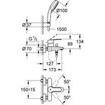 Grohe Einhand-Wannenbatterie EUROSTYLE C 1/2Zoll m Brausegarnitur chr
