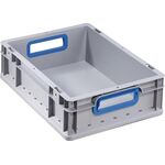 Transportstapelbehälter L400xB300xH120mm grau PP offener Griff blau