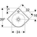Geberit Eck-HWB RENOVA COMPACT Schenkell. 320mm m HL mit Überlauf weiß