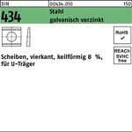 U-Scheibe DIN 434 vierkant keilförmig 9 Stahl galv.verz. Neigung 8% 100St. - VPE: 100
