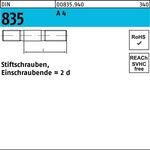 Stiftschraube DIN 835 M12x 50 A 4 Einschraubende=2d 10 Stück - VPE: 10