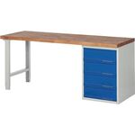 Werkbank Ser.BK 650 B2000xT700xH840mm Buche massiv lichtgrau enzianblau 4Schubl.