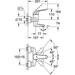 Grohe EH-WTbatt EUROECO SPECIAL 1/2Zoll Ausldg 157mm S-Anschlüsse chr