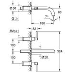 Grohe 3-Loch-WT-Batterie ATRIO FMS, Ausladung 180mm supersteel