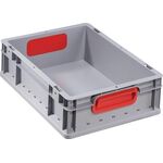 Transportstapelbehälter L400xB300xH120mm grau PP geschlossener Griff rot