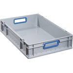 Transportstapelbehälter L600xB400xH120mm grau PP offener Griff blau