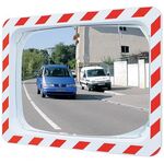 Verkehrsspiegel H400xB600mm Kunststoff,rot/weiß f.2 Richtungen 9m SPL