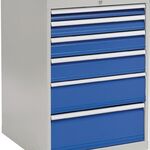 Schubladenschrank H1019xB705xT736mm lichtgrau/signalblau 6 Schubl.Vollauszug